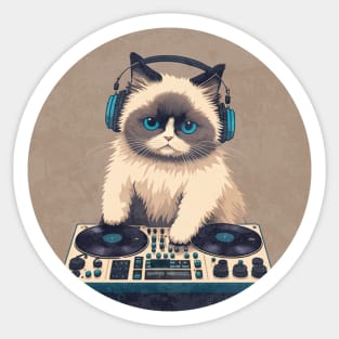 Cute DJ Ragdoll Cat Sticker